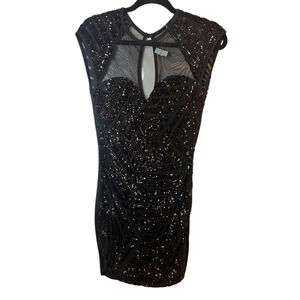 New Windsor Black Sequin Mesh Peekaboo Mini Cocktail Dress Size M